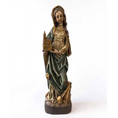 Figura św. Barbary, drewno polichromowane, Stylizowana na gotycką. XIX wiek 